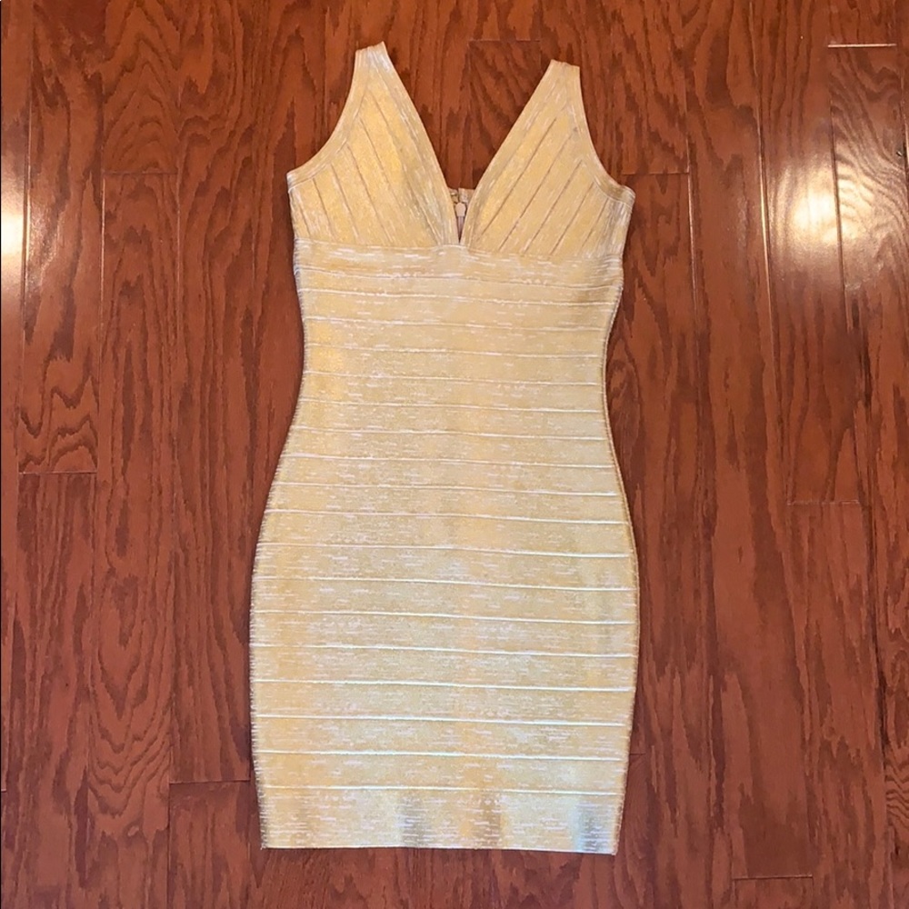 Metallic brushed gold bandage dress size S $130